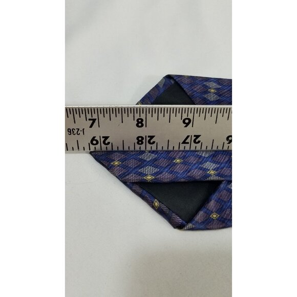 Van Heusen Mens Silk Necktie Blue & Purple Geometric Pattern 58" X 4" - Picture 8 of 8